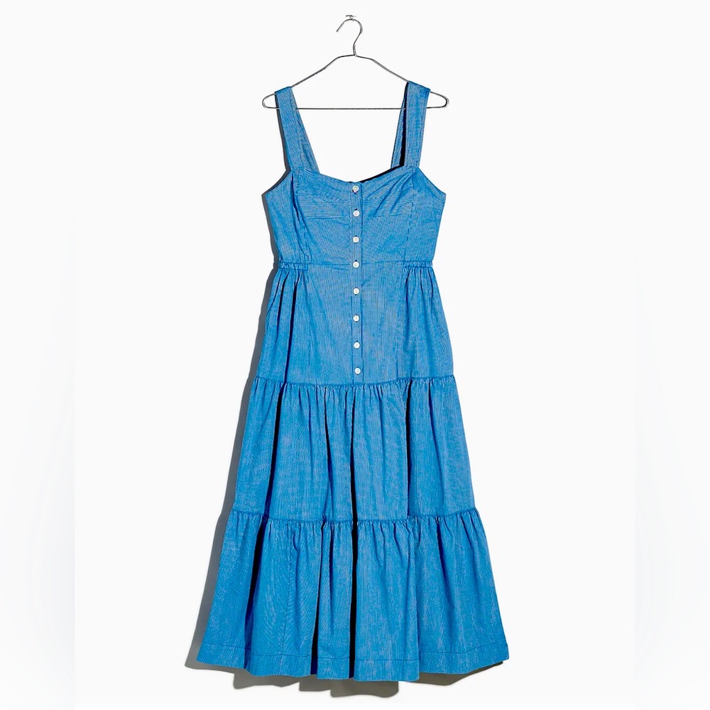 Madewell Plus Button-Front Tiered Midi Dress in Stripe